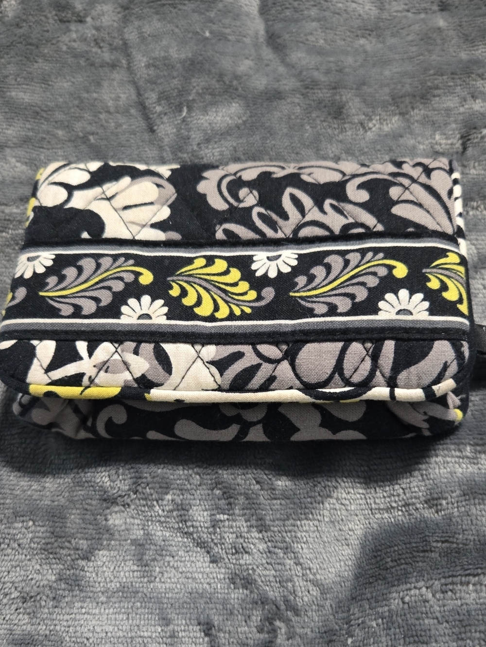Vera Bradley Quilted Floral Wristlet Clutch - Black, Gray & Yellow